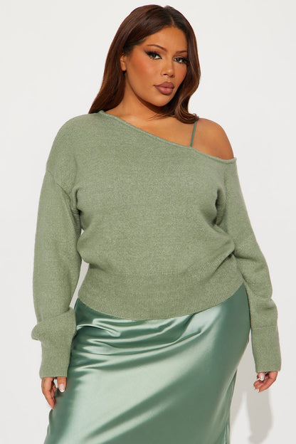Warm Kiss Satin Sweater Maxi Dress Set - Sage