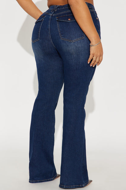 The Aughts Pocket Flap Flare Jeans - Dark Wash