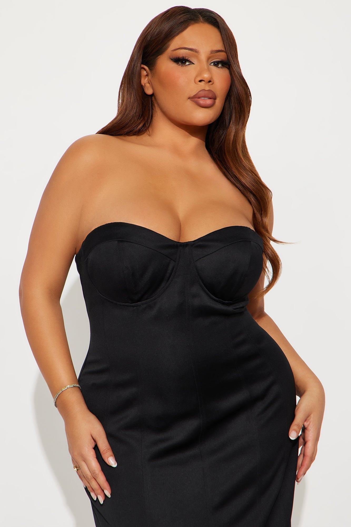 Sienna Strapless Satin Midi Dress - Black