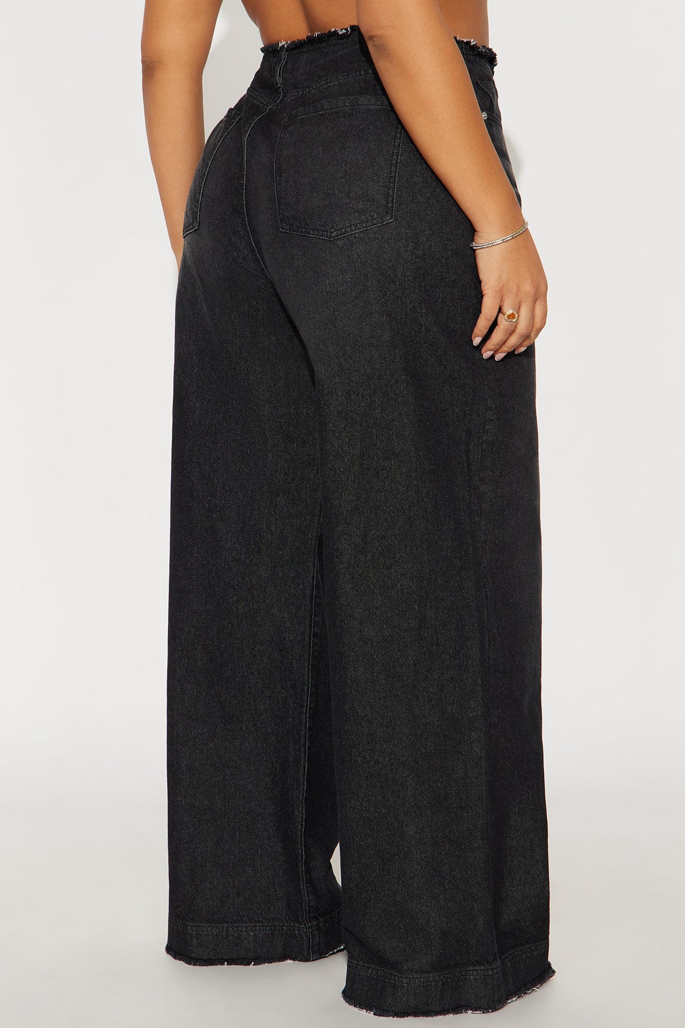 In Your Dreams Cut Off Waistband Baggy Jean - Black Wash