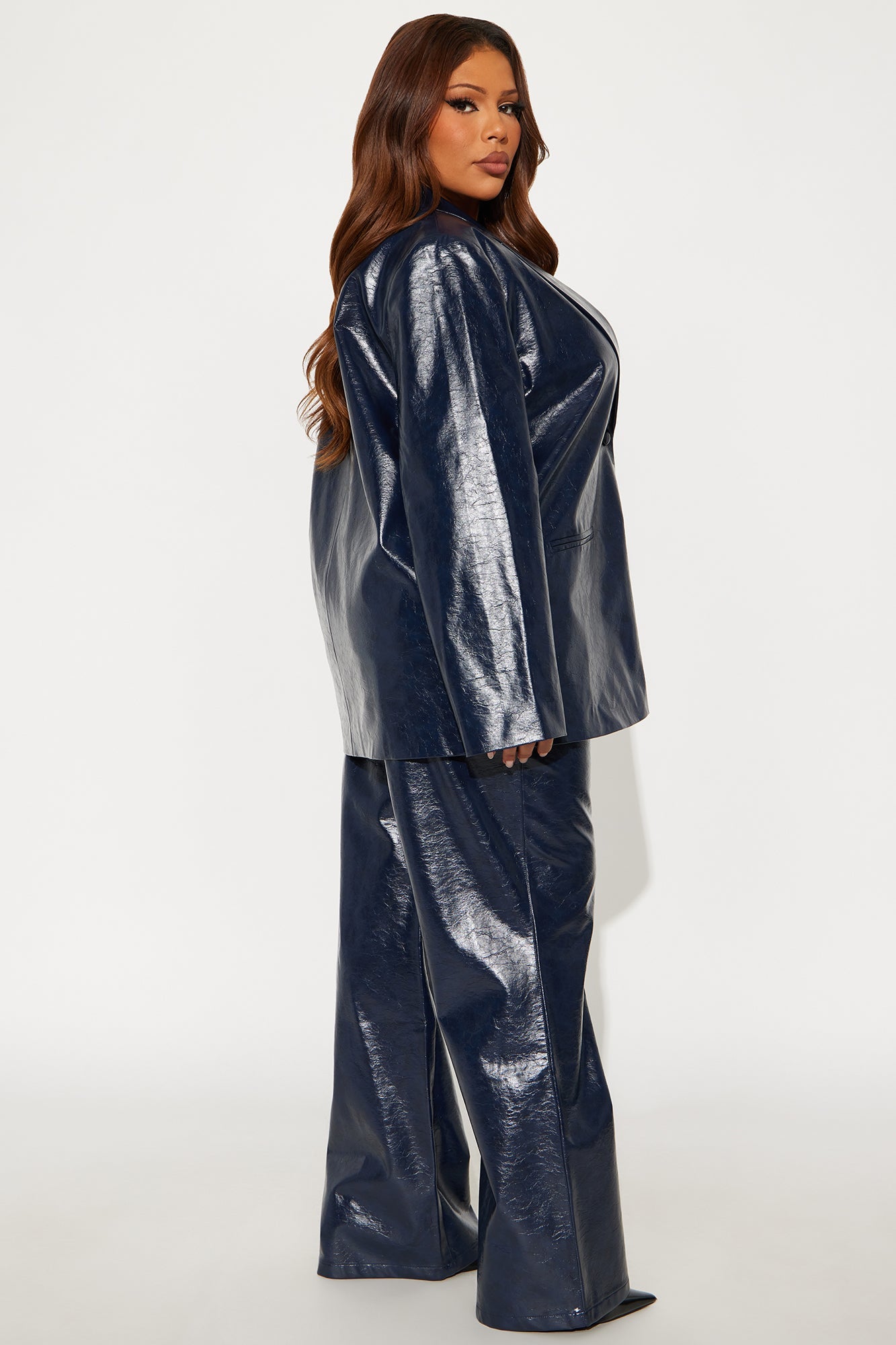 Catalina Faux Patent Leather Pants - Navy