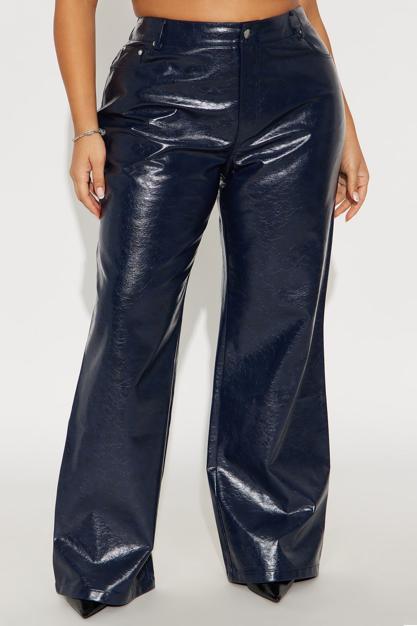 Catalina Faux Patent Leather Pants - Navy