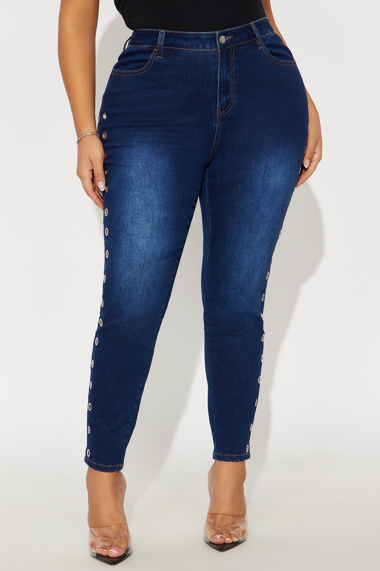 Live A Little Grommet Skinny Jeans - Dark Wash