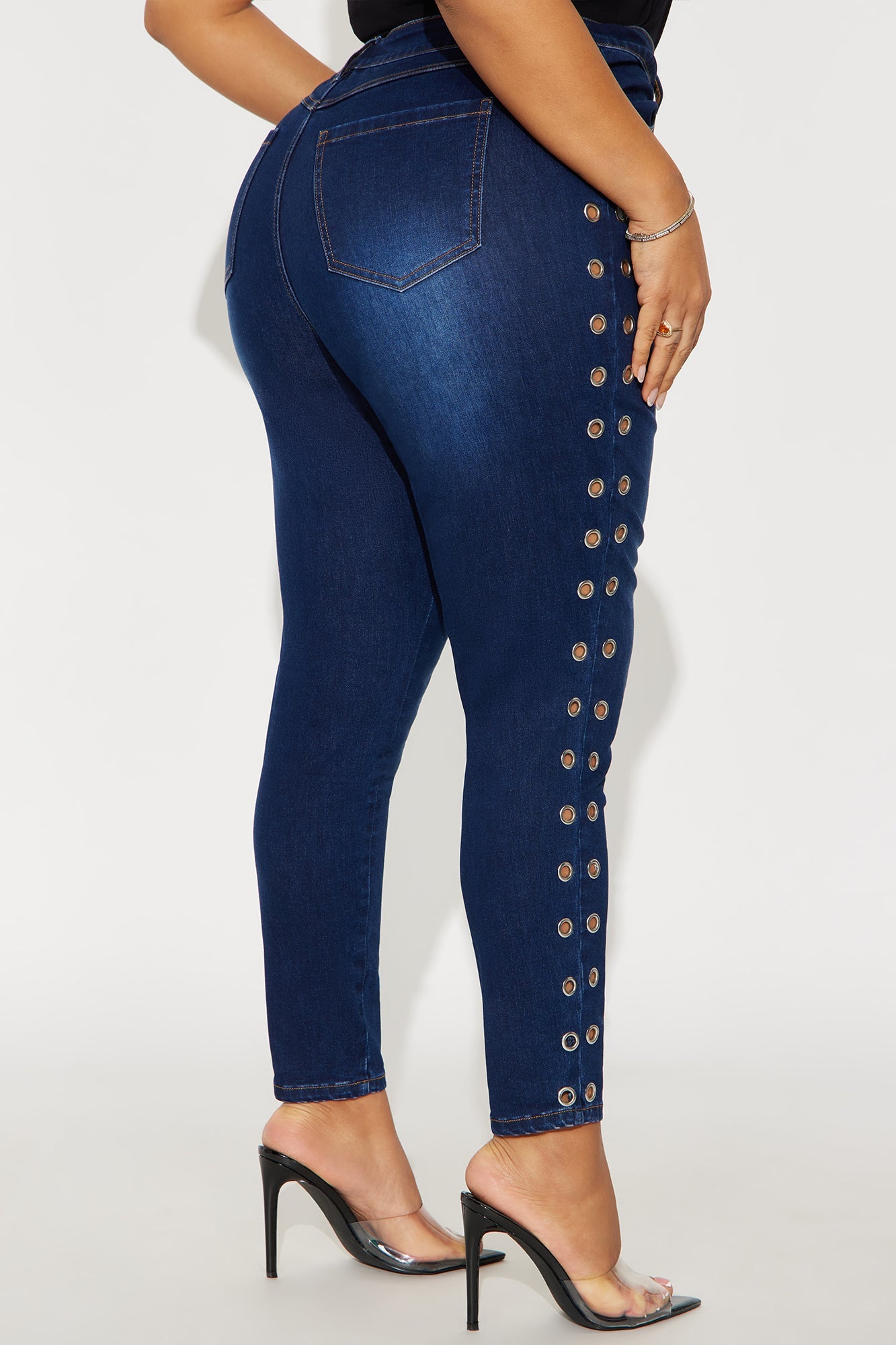 Live A Little Grommet Skinny Jeans - Dark Wash