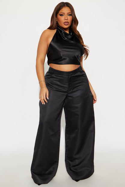 Satin Seduction Low Rise Wide Leg Pant 33 - Black