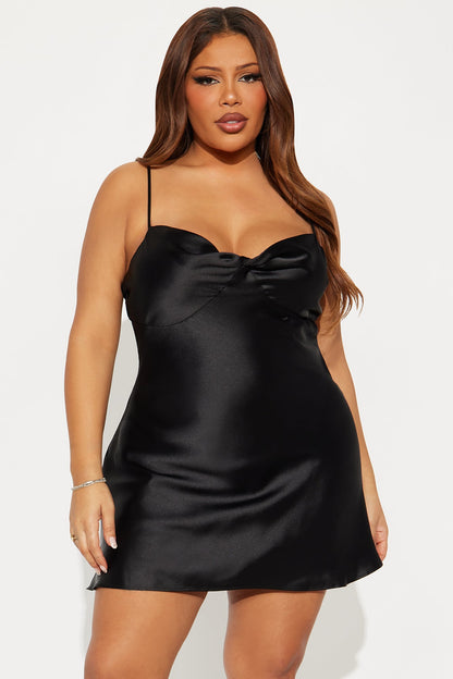 Play The Part Satin Mini Dress Set - Black