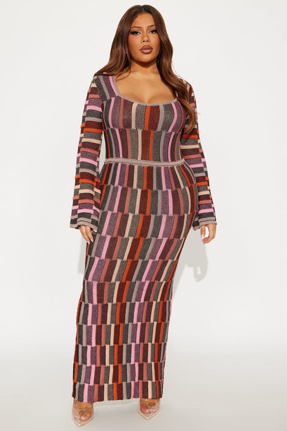 Sia Long Sleeve Maxi Dress - Mauve/combo