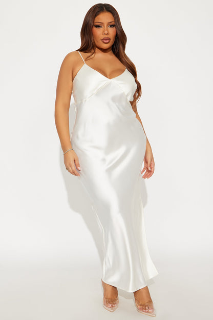 Always Sweet Satin Sweater Maxi Dress Set - Cream