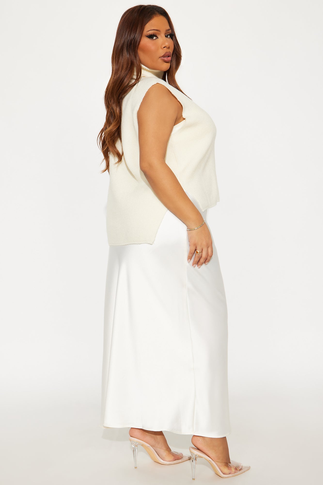 Always Sweet Satin Sweater Maxi Dress Set - Cream