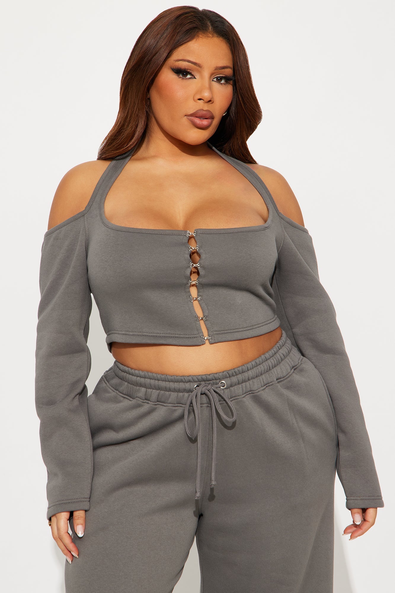 Love Language Fleece Pant Set - Charcoal