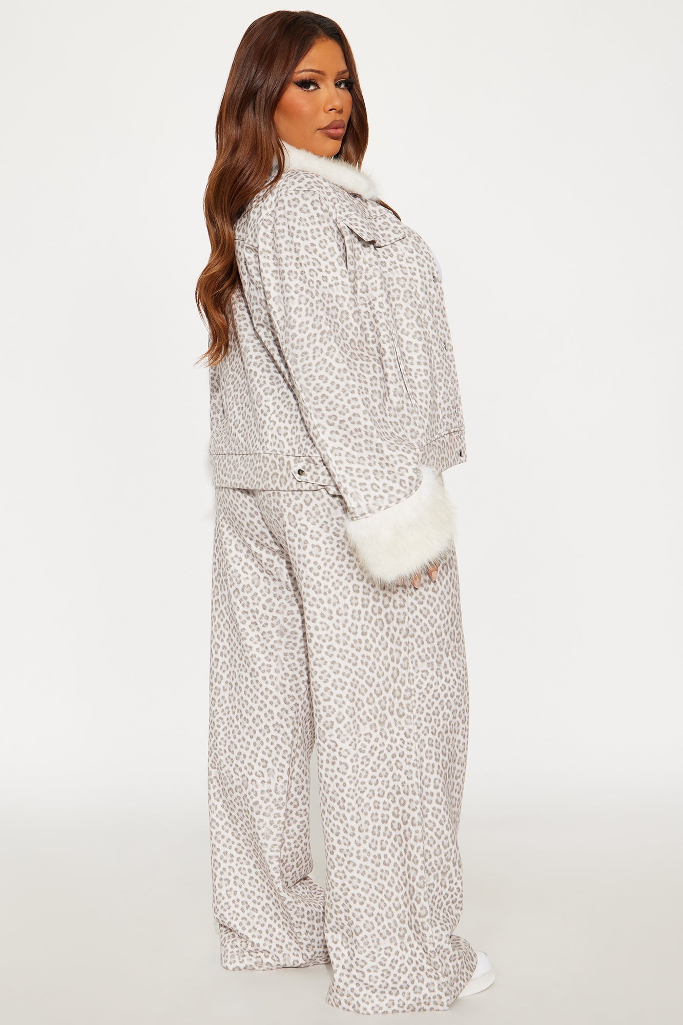 Tori Leopard Faux Fur Pant Set - Cream/combo