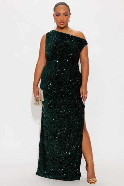 Paulina Off Shoulder Sequin Gown - Hunter