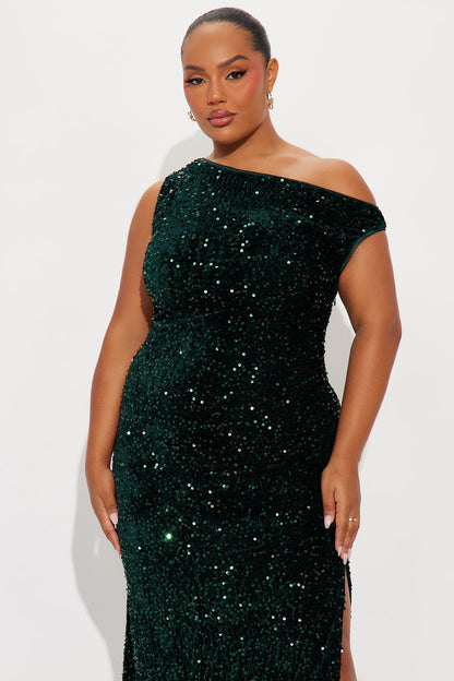 Paulina Off Shoulder Sequin Gown - Hunter