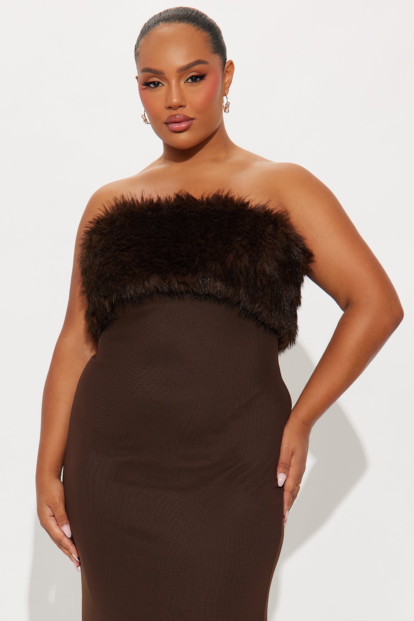 Glam Theory 2 Piece Faux Fur Gown - Chocolate