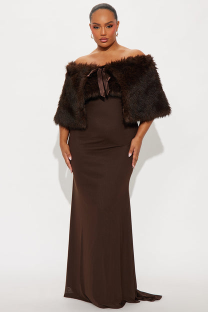 Glam Theory 2 Piece Faux Fur Gown - Chocolate