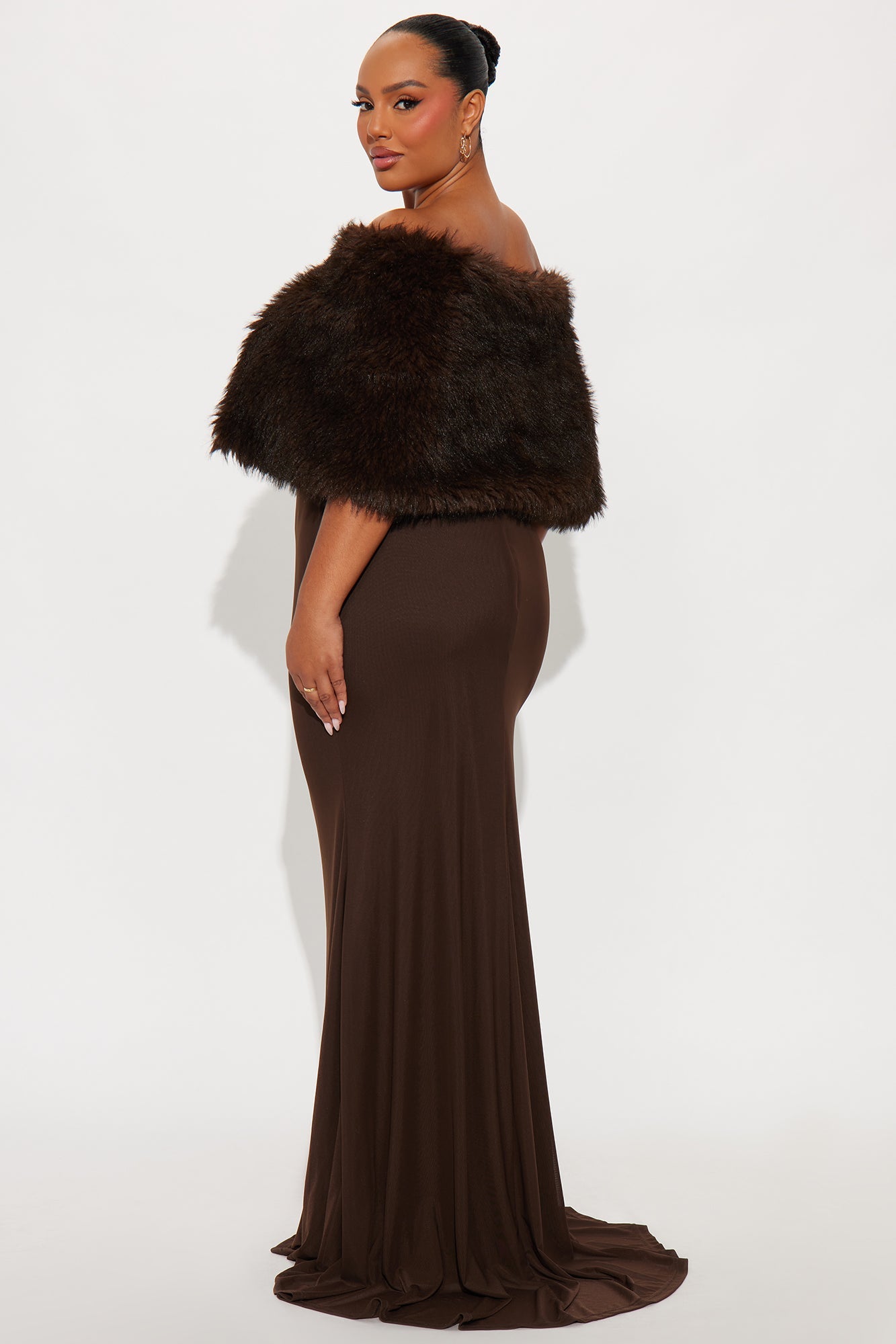 Glam Theory 2 Piece Faux Fur Gown - Chocolate