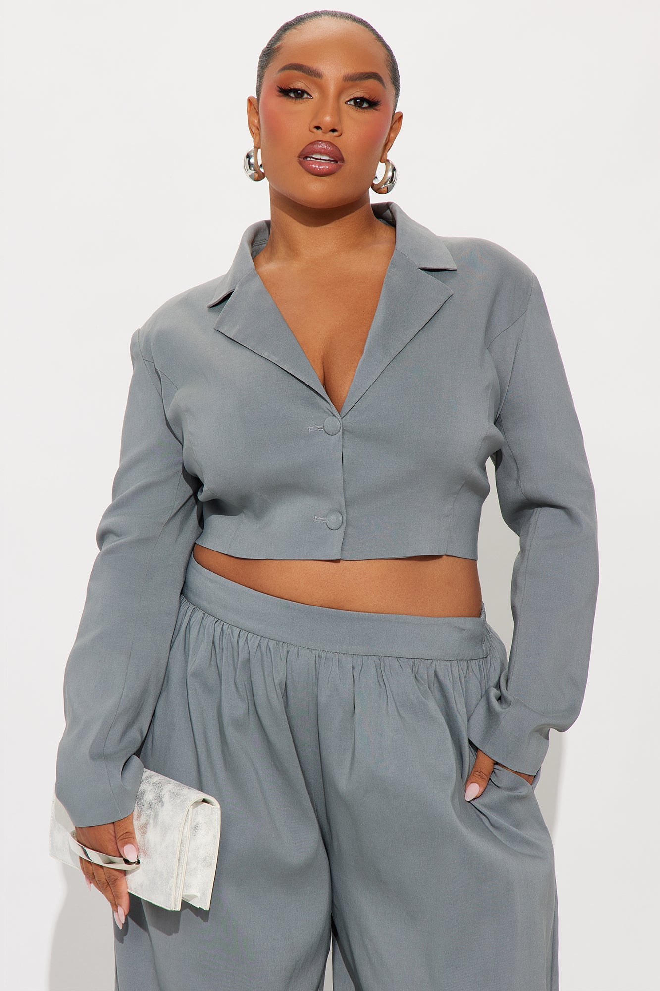 Shes In Charge Balloon Pant Set - Grey
