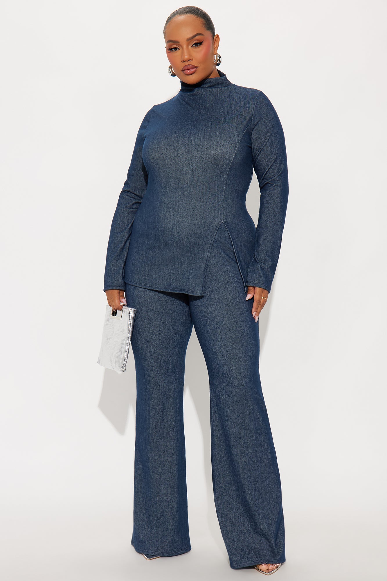 Vanna Knit Flare Leg Pant Set - Denim