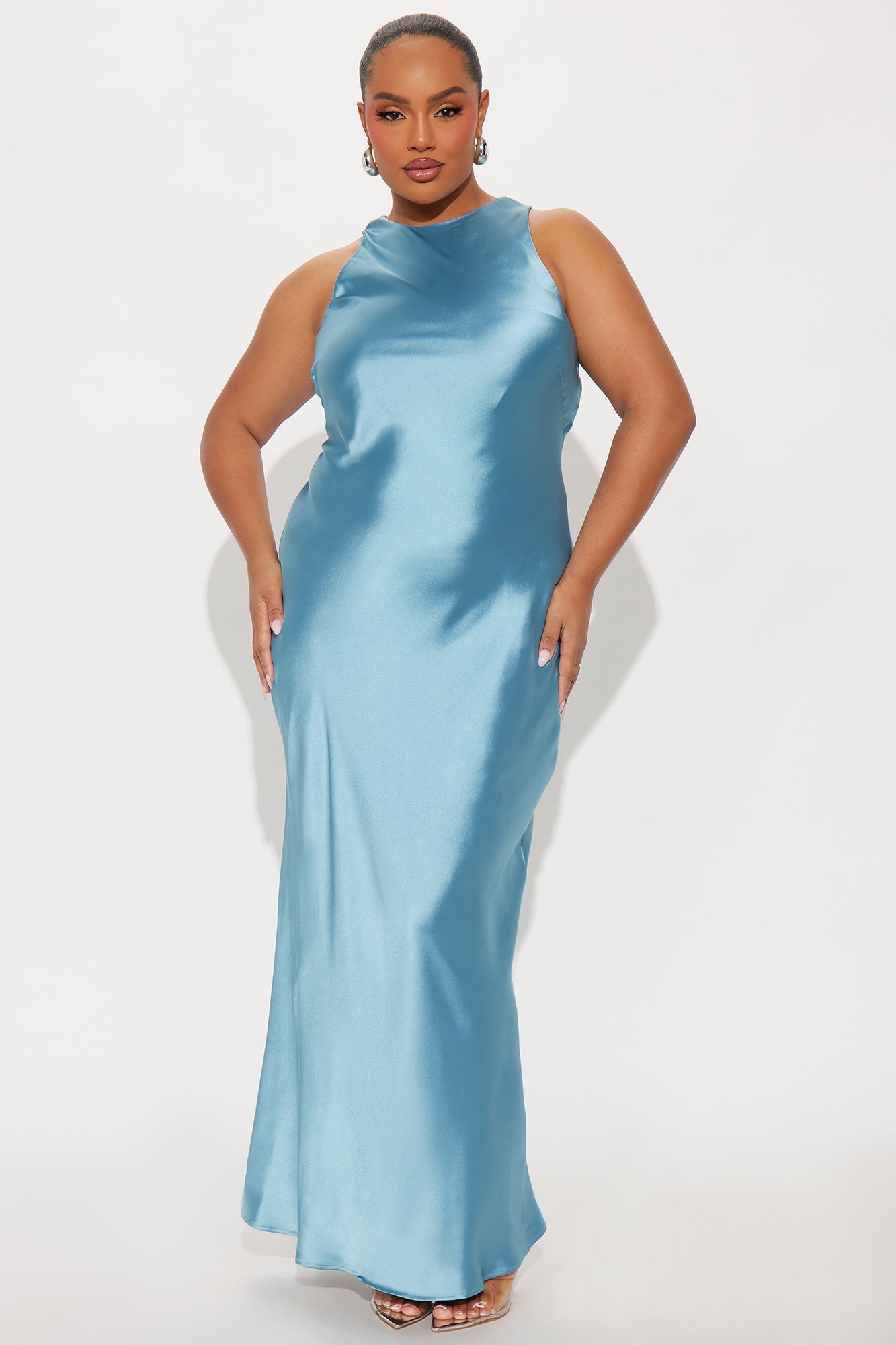 Always Near Satin Sweater Maxi Dress Set - Blue
