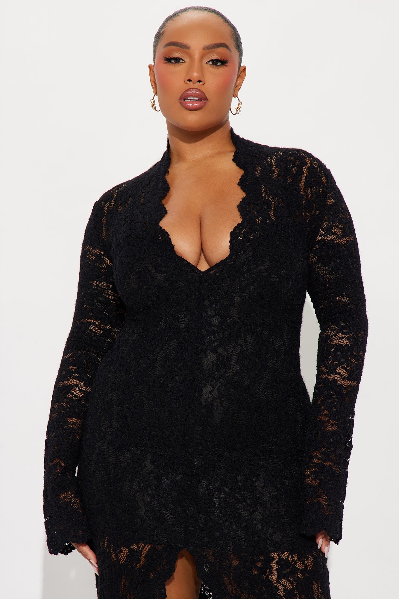 Lace Is More Long Sleeve Lace Midi Dress - Black