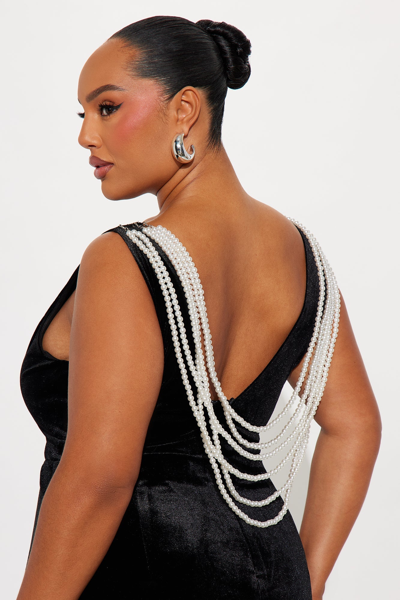 Noelle Pearl Draped Velvet Mini Dress - Black