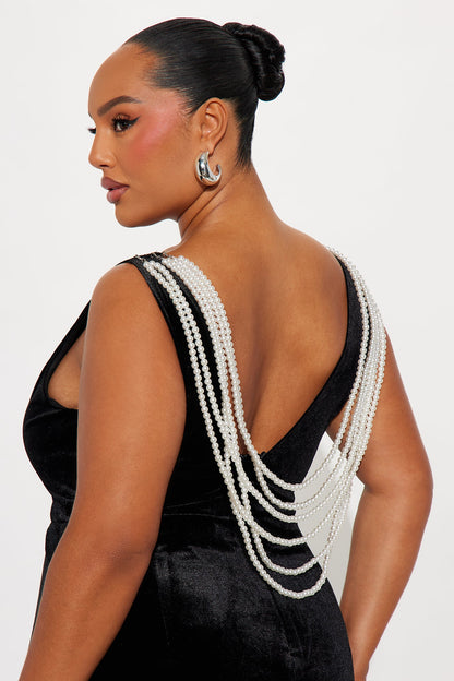 Noelle Pearl Draped Velvet Mini Dress - Black