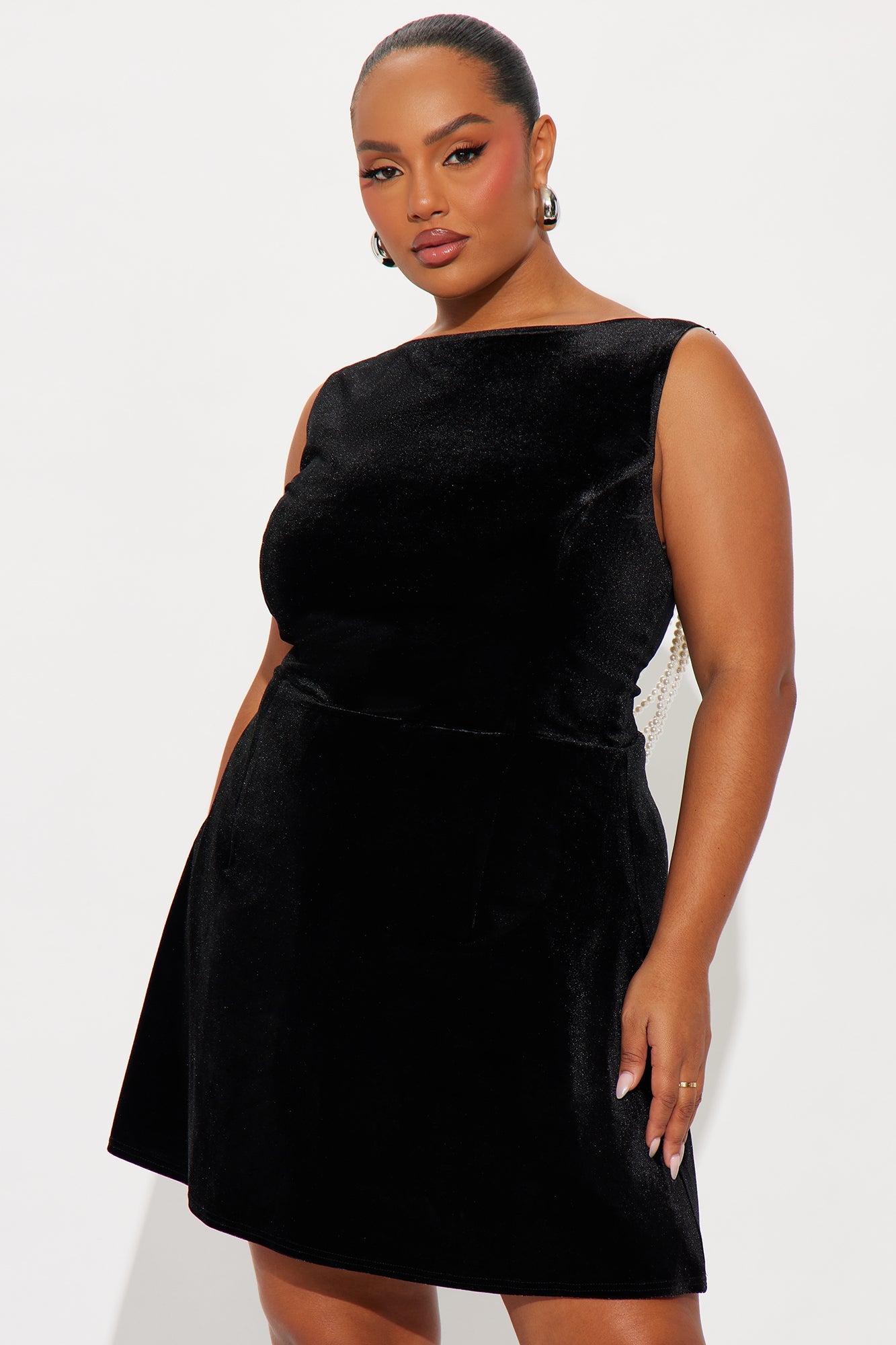 Noelle Pearl Draped Velvet Mini Dress - Black