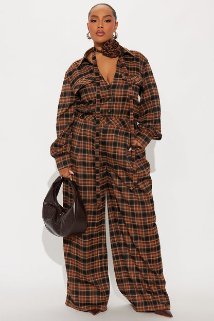 Zakai Plaid Pant Set - Brown Combo