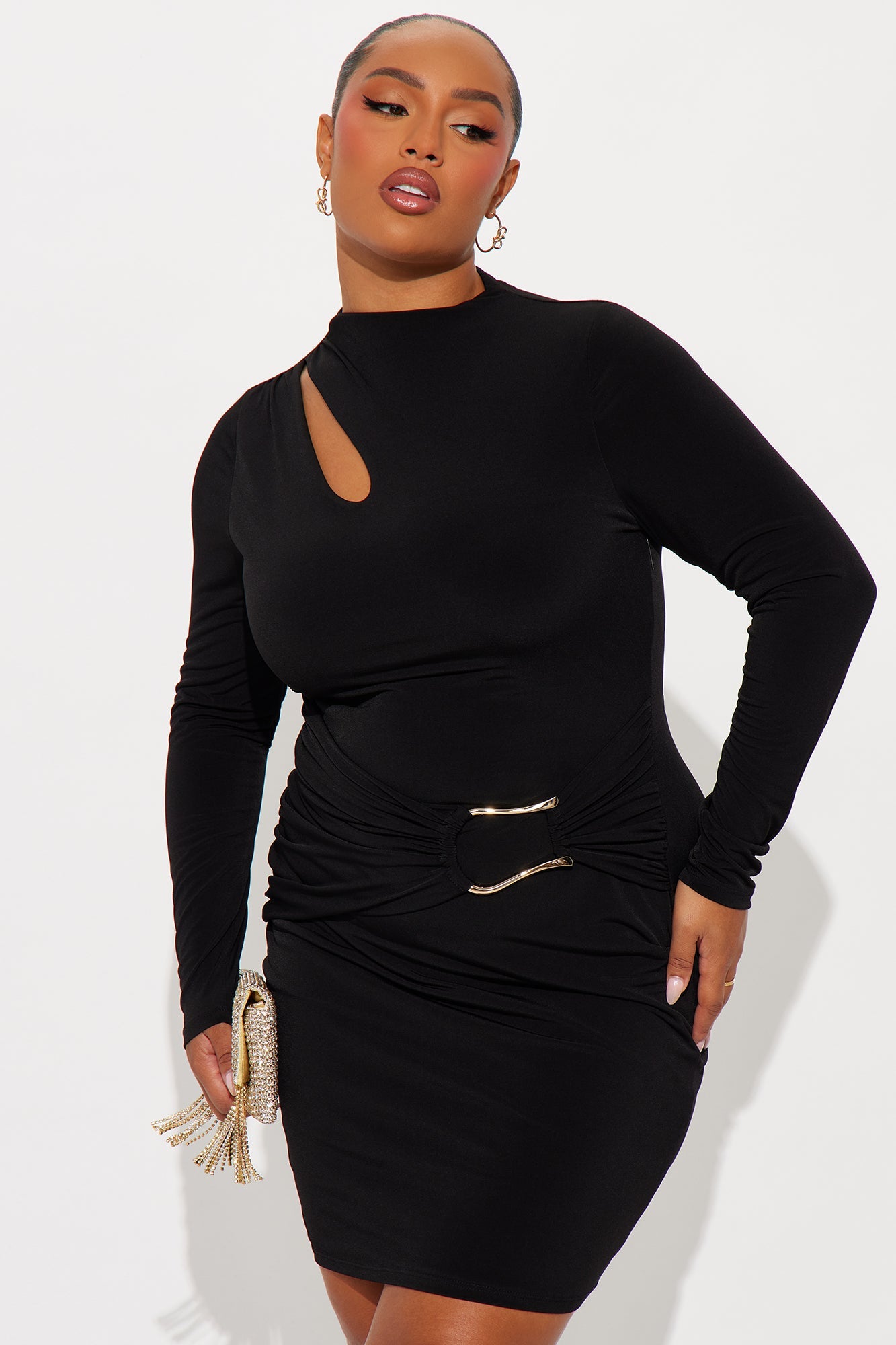 Imara Long Sleeve Midi Dress - Black