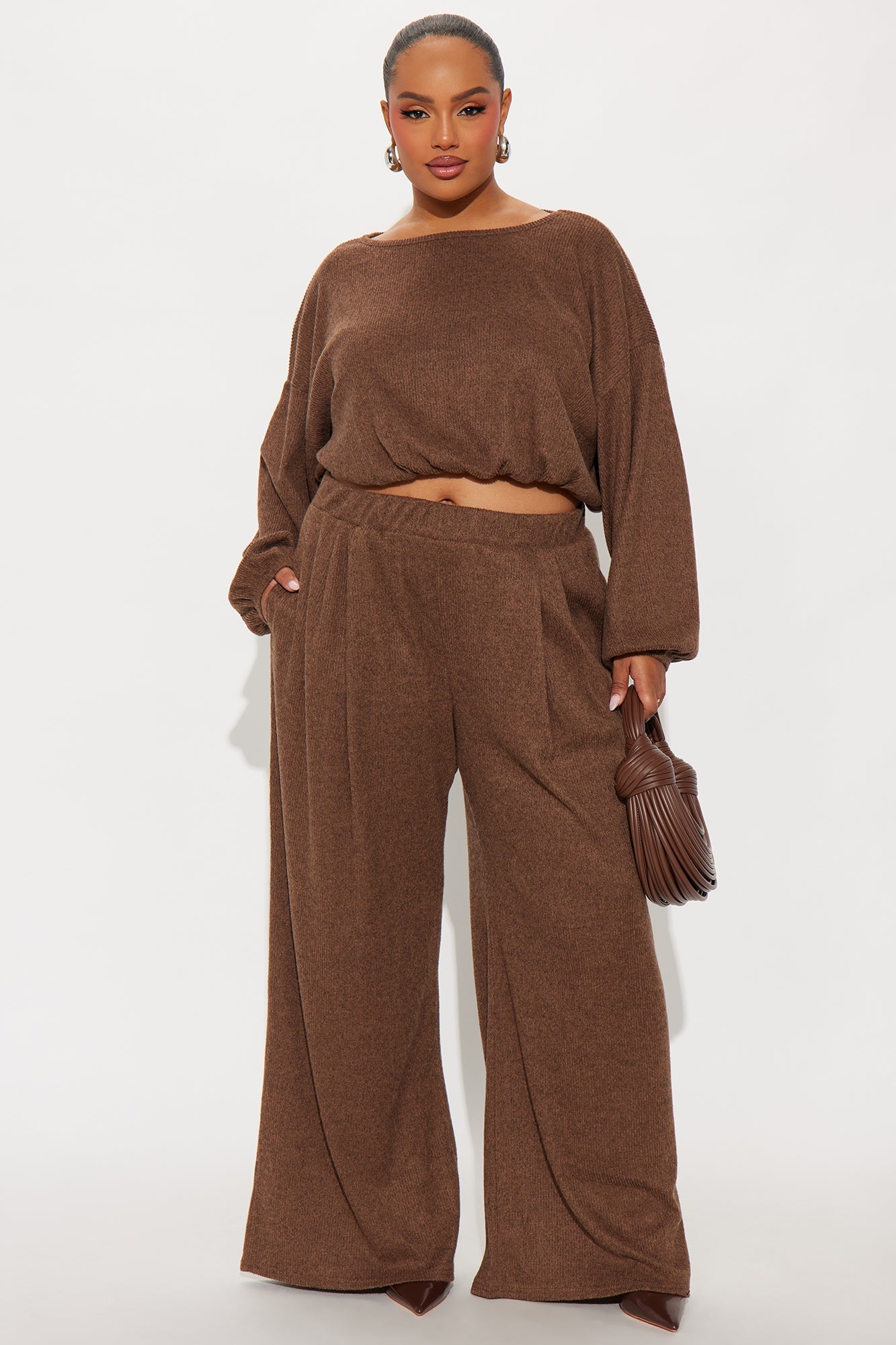 Homebody Wide Leg Pant Set - Mocha