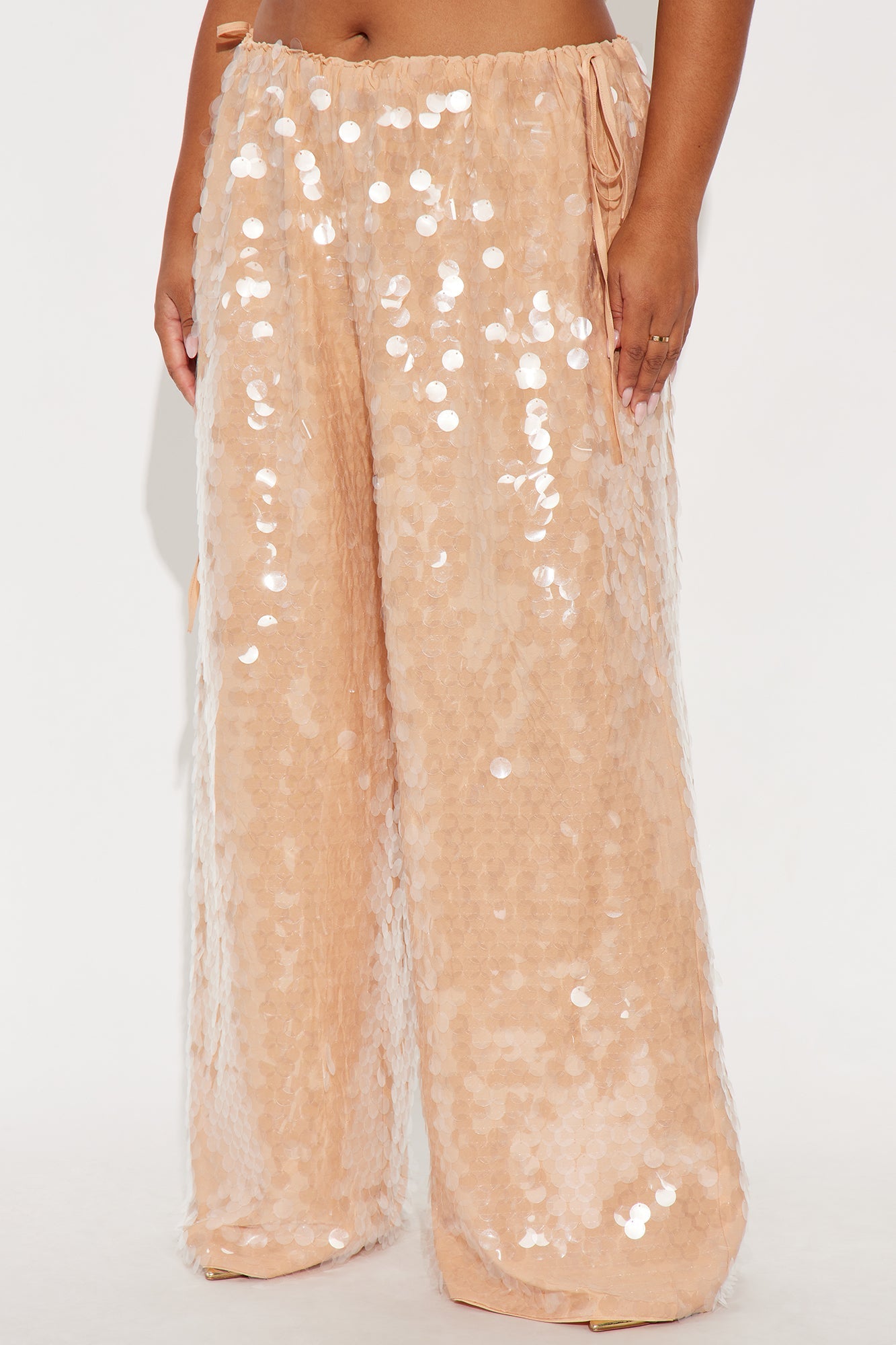 Mae Low Rise Sequin Wide Leg Pant - Nude