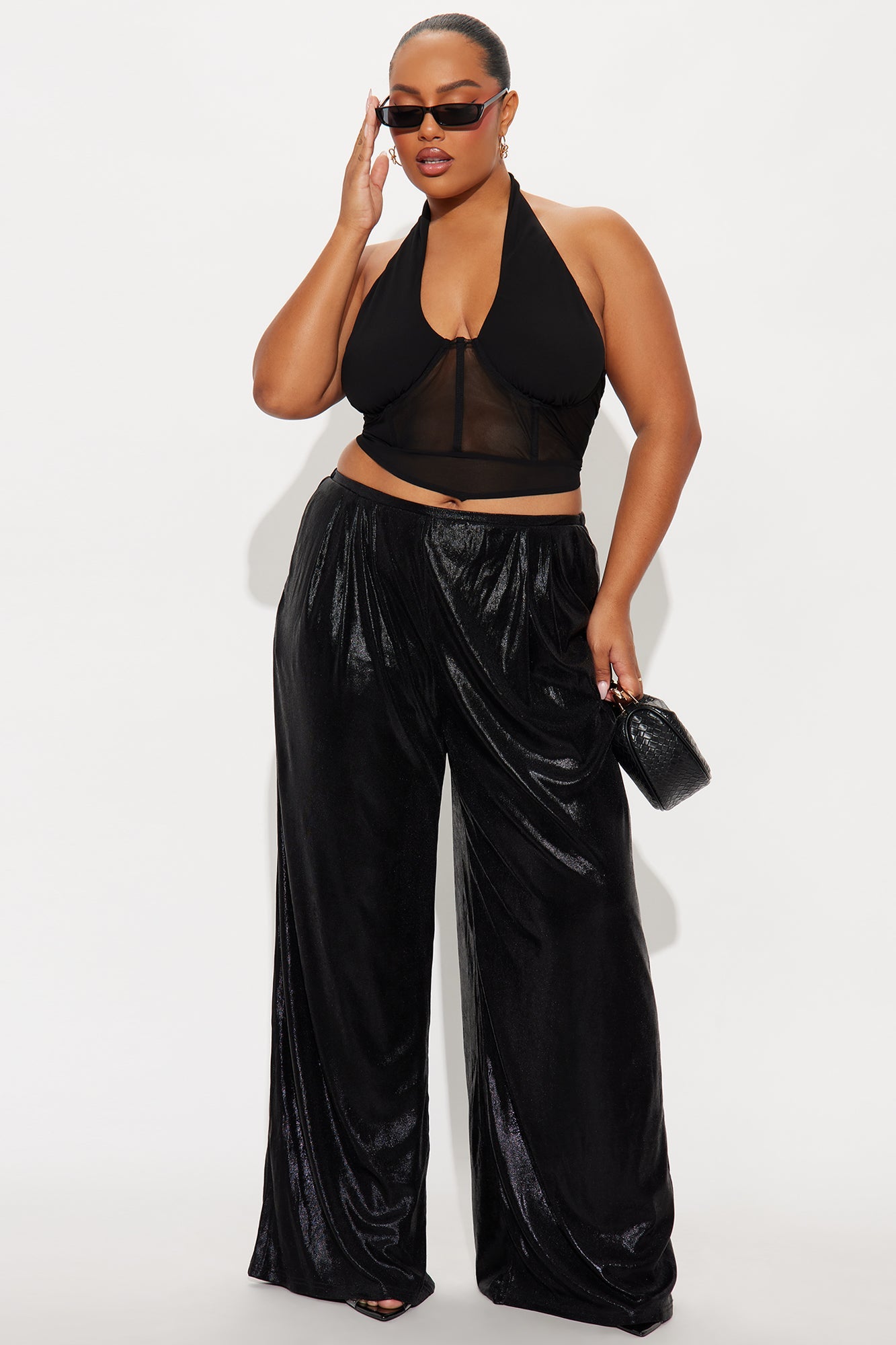 Luxe Aura Shimmer Wide Leg Pant 32″ - Black