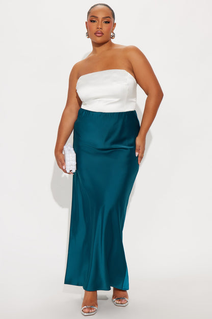 Brunch to GNO Satin Maxi Skirt - Teal