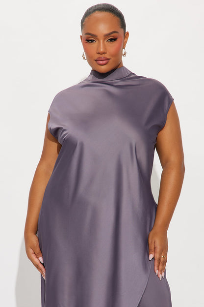 Camille Asymmetrical Satin Pant Set - Grey