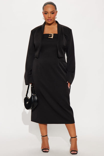 Suit Yourself Strapless Crepe Woven Midi Dress Set - Black
