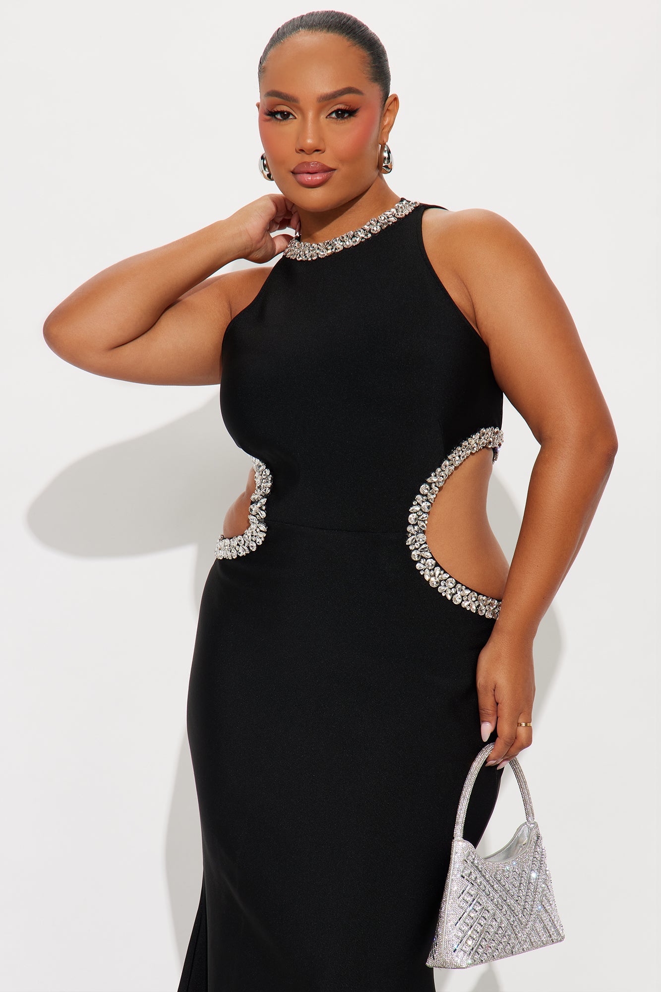 Riah Rhinestone Trim Bandage Gown - Black