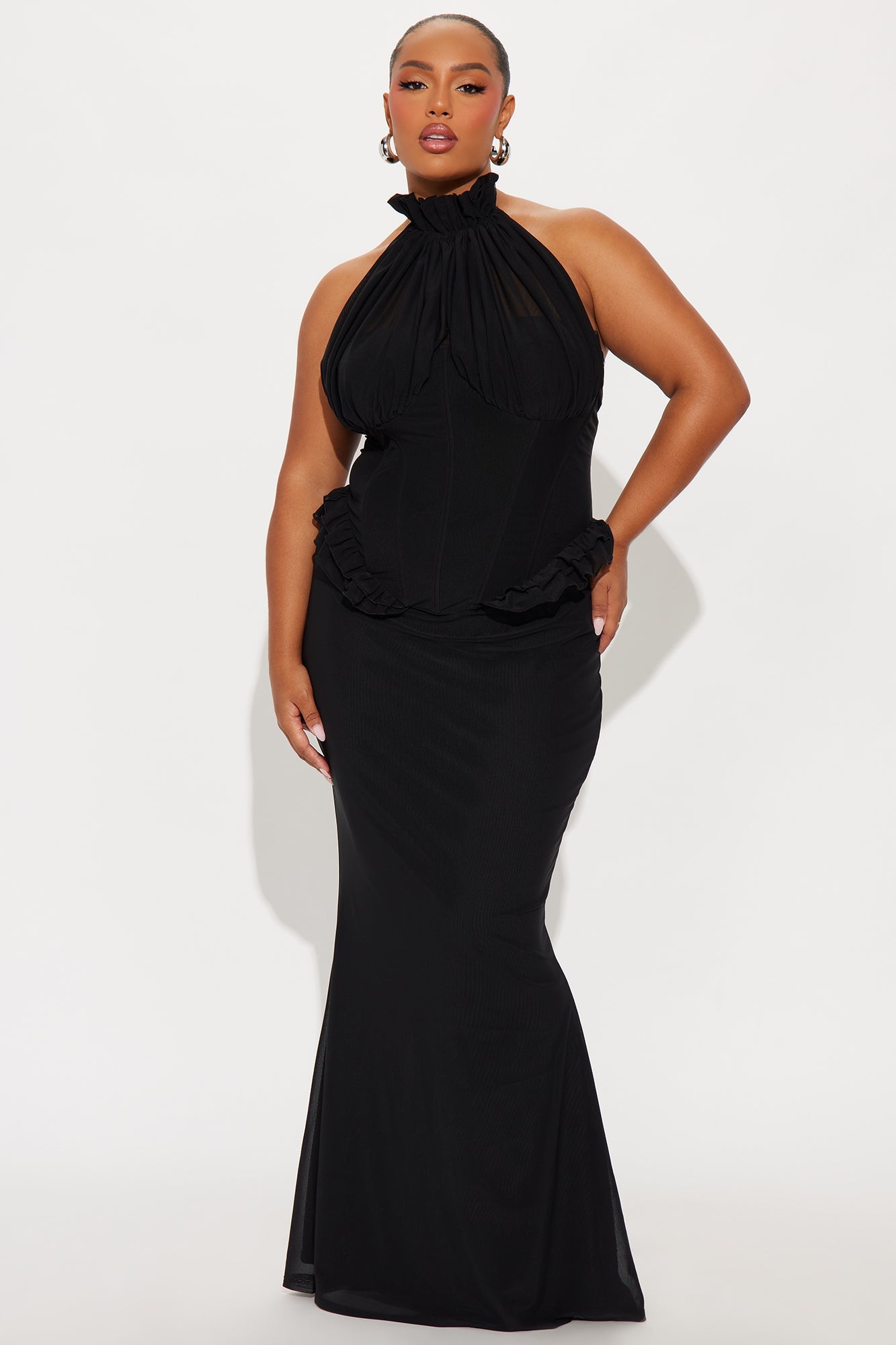 Vintage Mood Mesh Maxi Dress - Black