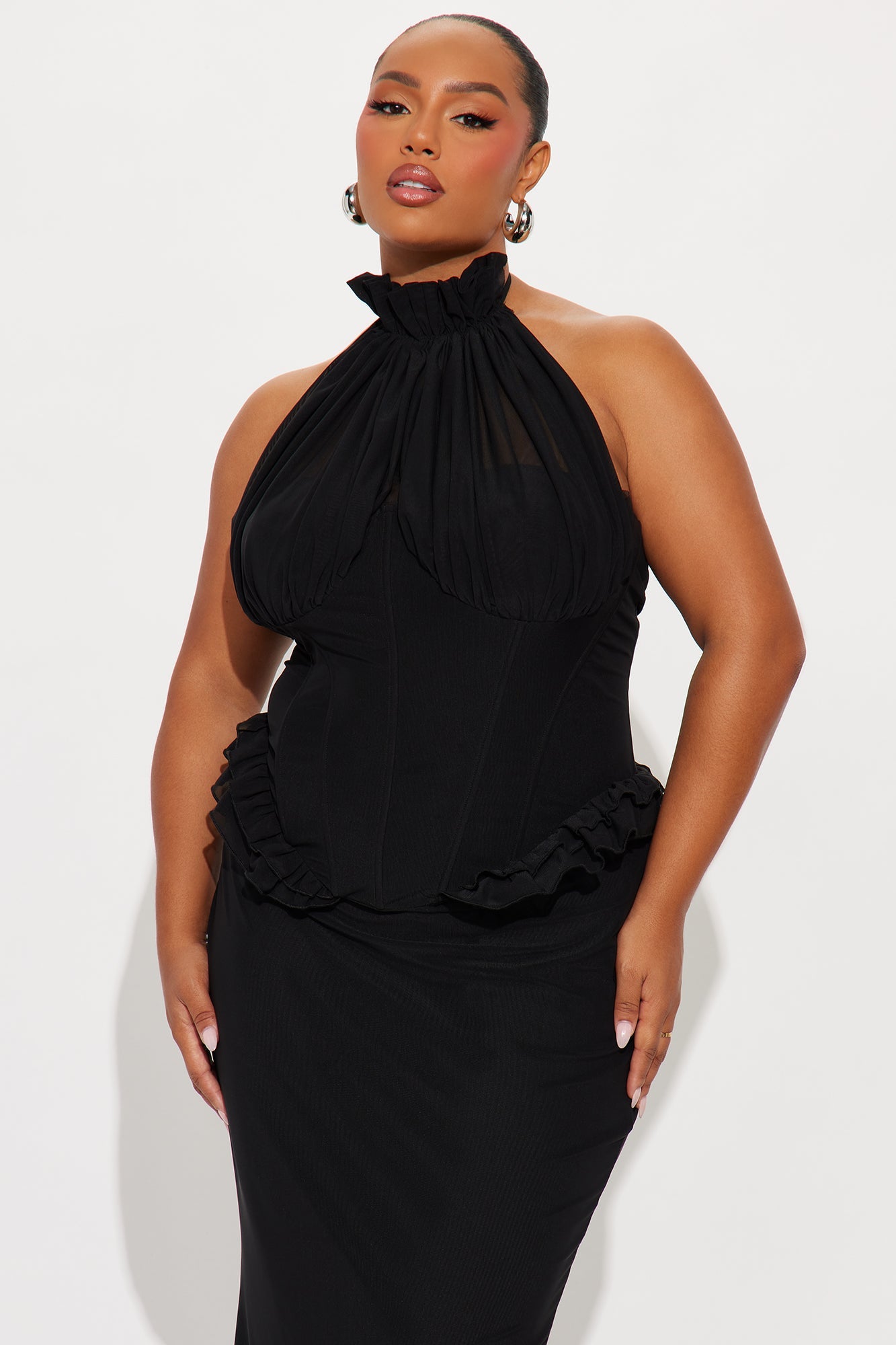 Vintage Mood Mesh Maxi Dress - Black