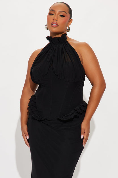 Vintage Mood Mesh Maxi Dress - Black