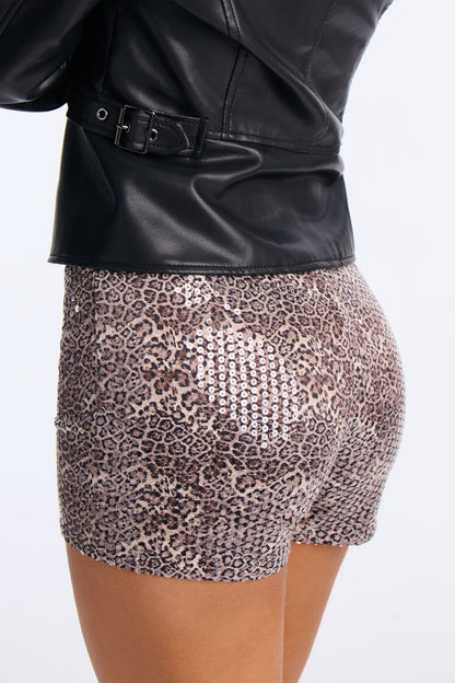 Wild Card Sequin Leopard Micro Short - Leopard