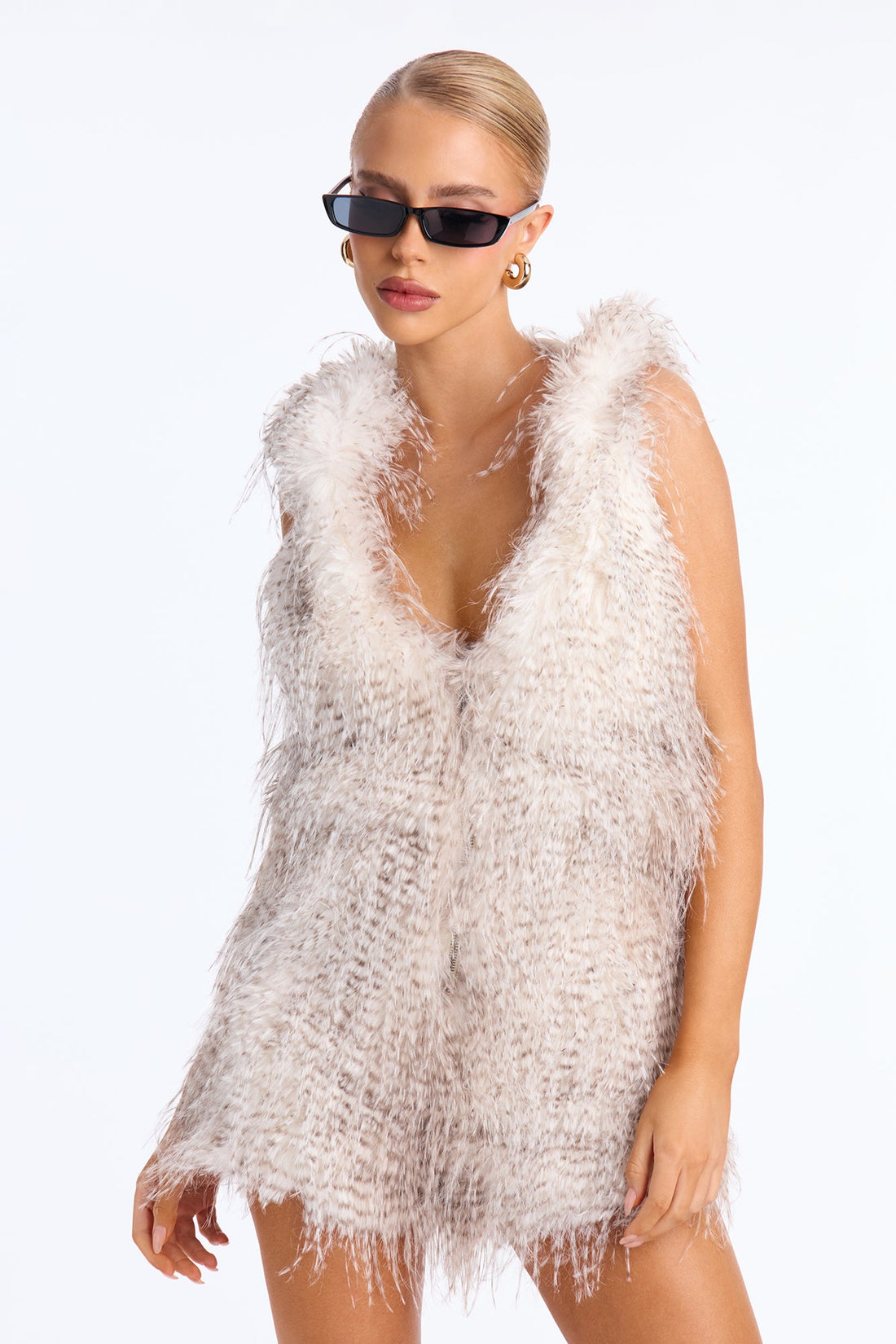 Aria Frost Faux Fur Hooded Romper - Cream/combo