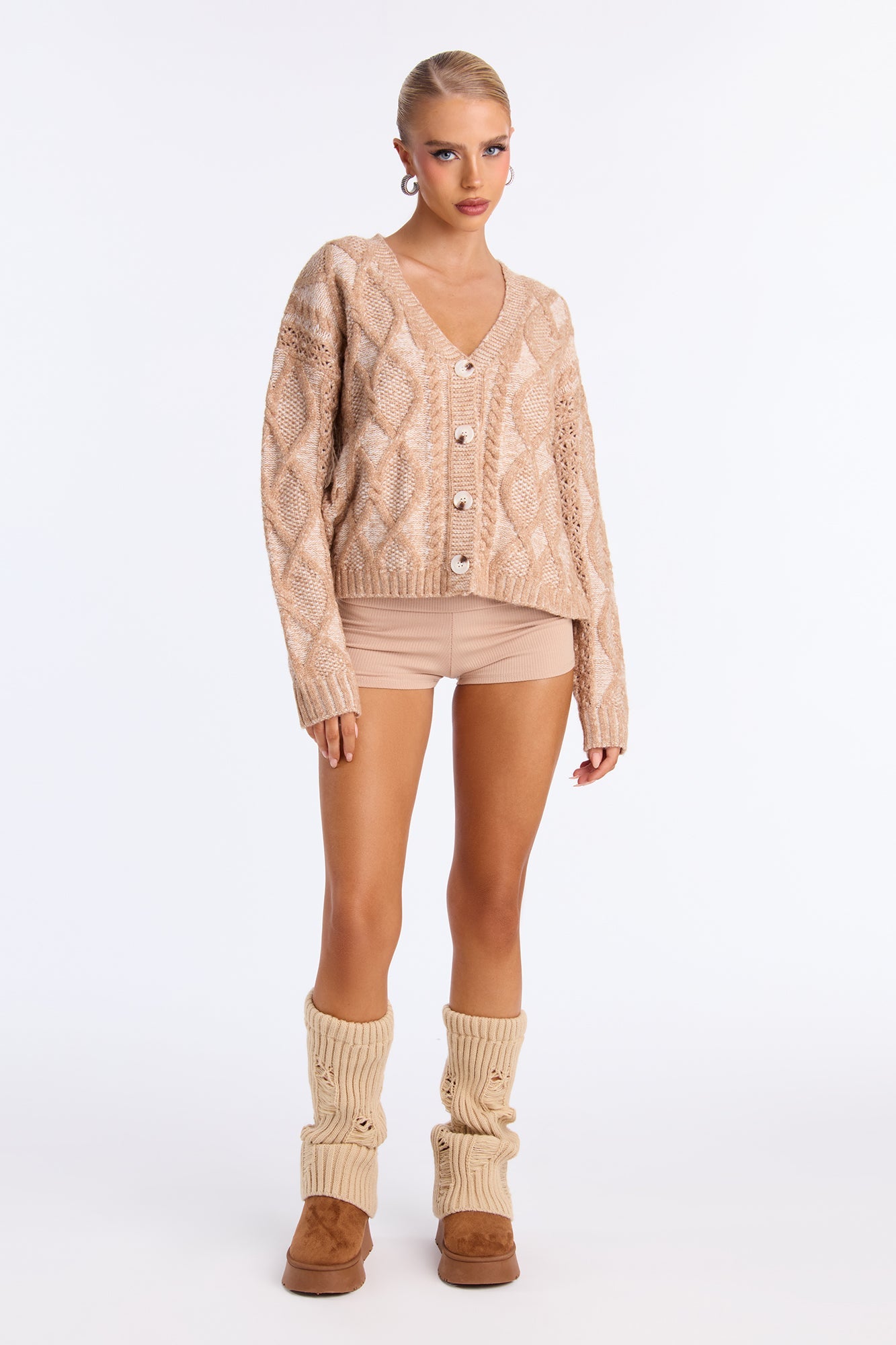 Snow Daze Cable Knit Cardigan - Taupe