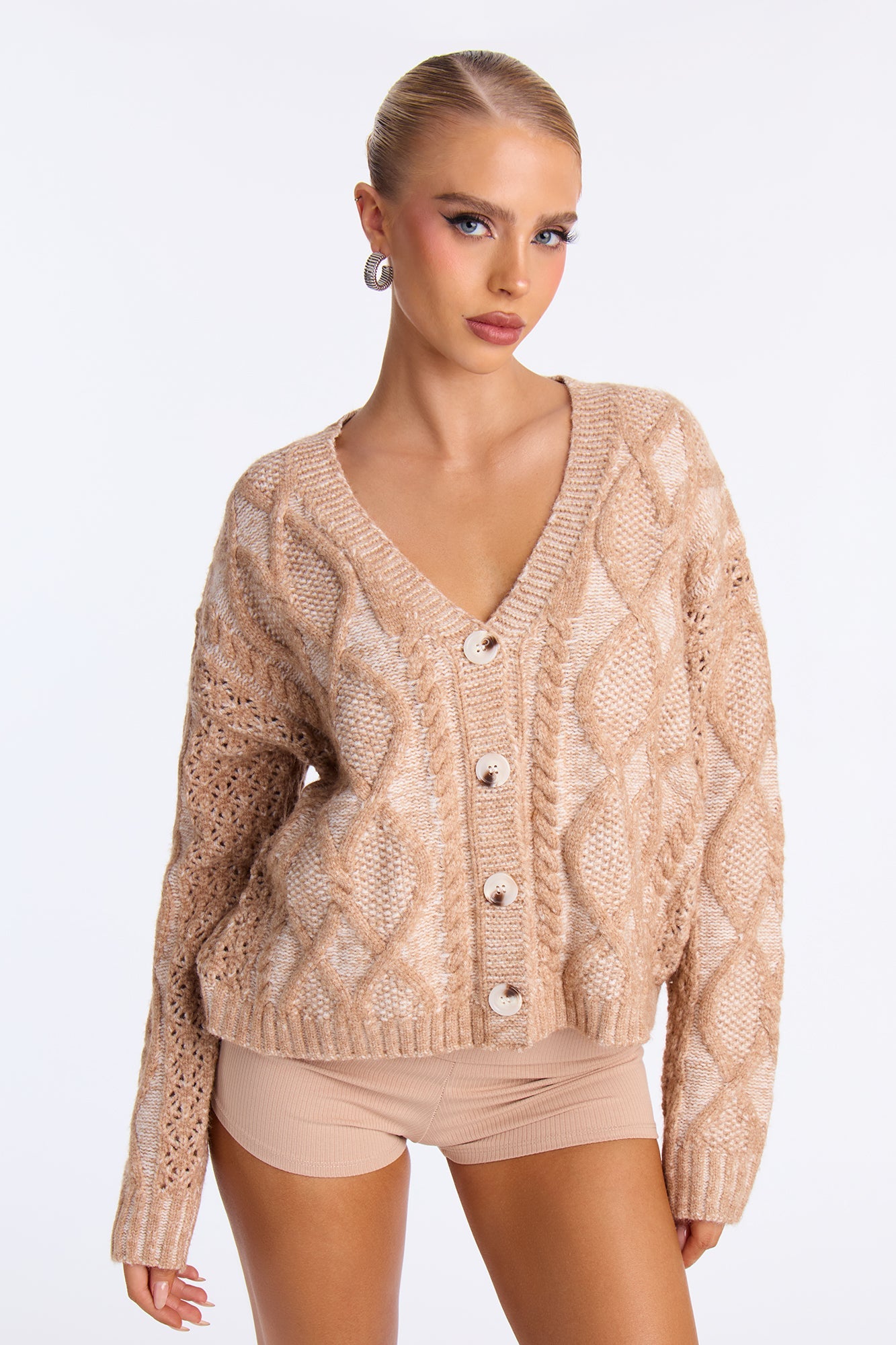 Snow Daze Cable Knit Cardigan - Taupe