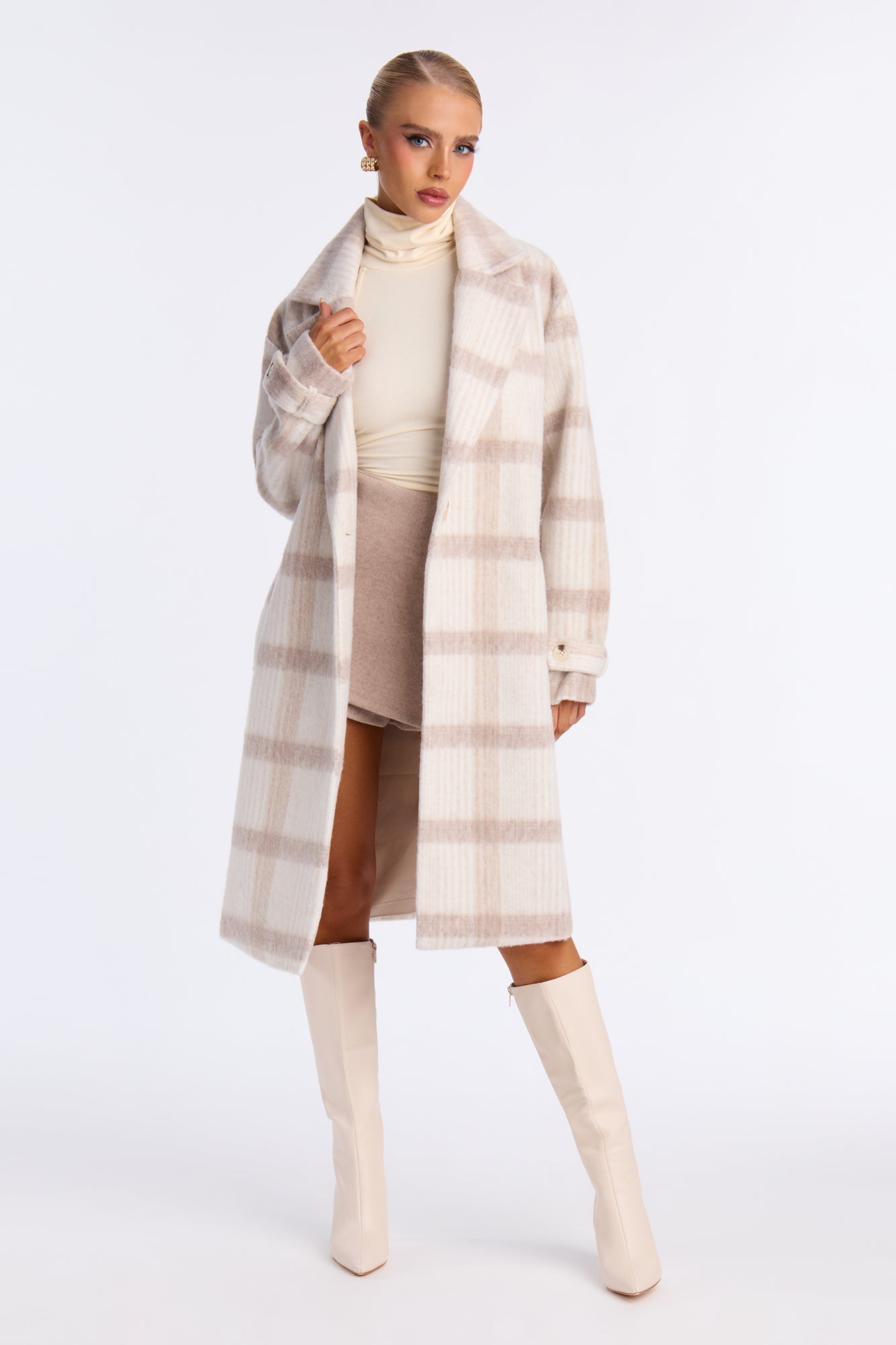 Chic Persuasion Plaid Coat - Taupe/combo