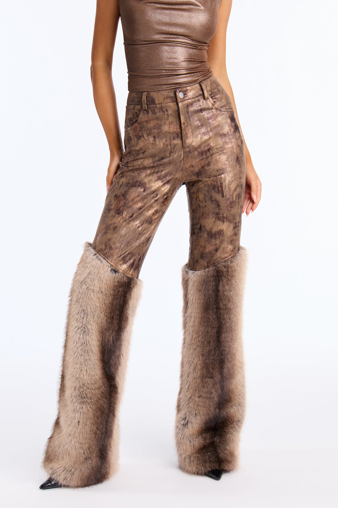 Jaden Faux Fur High Rise Skinny Pant 29″ - Brown/combo