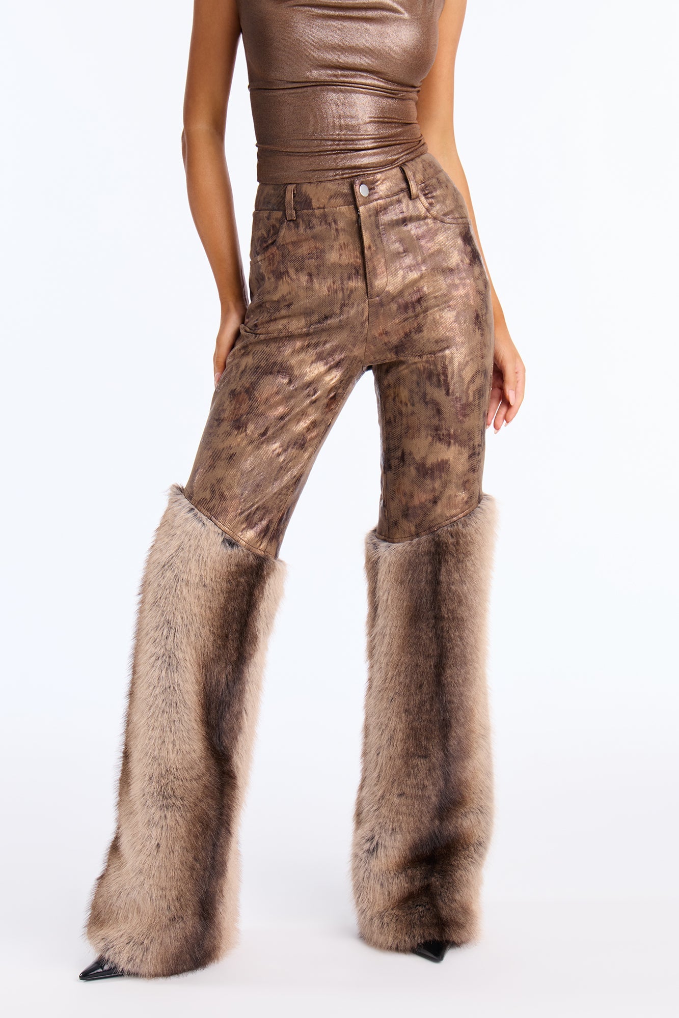Jaden Faux Fur High Rise Skinny Pant 29″ - Brown/combo
