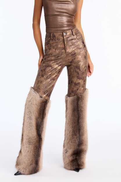Jaden Faux Fur High Rise Skinny Pant 29″ - Brown/combo
