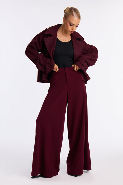 Cosette Crepe Super Wide Leg Trousers 33 - Burgundy