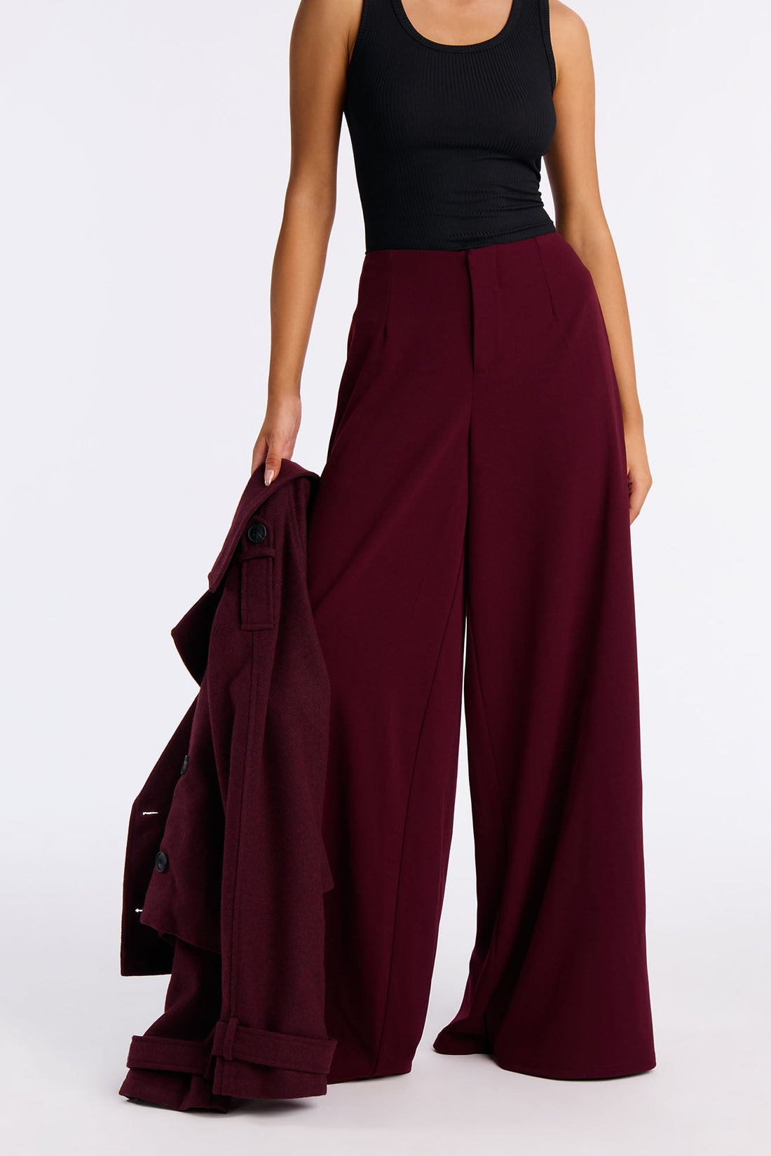 Cosette Crepe Super Wide Leg Trousers 33 - Burgundy