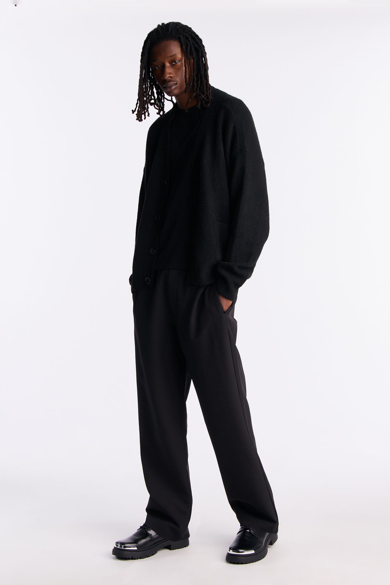 Straight Riven Elastic Waist Tech Pant - Black